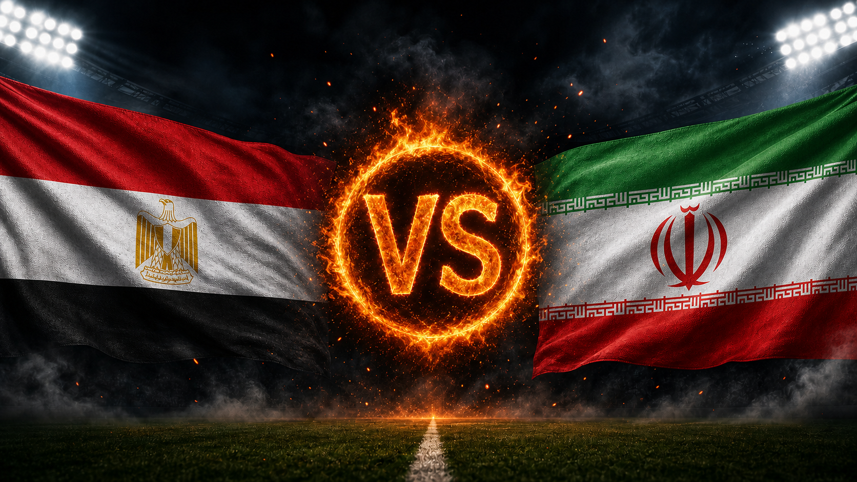 Ägypten gegen Iran Beitragsbild mit VS-Feuerball im Stadion