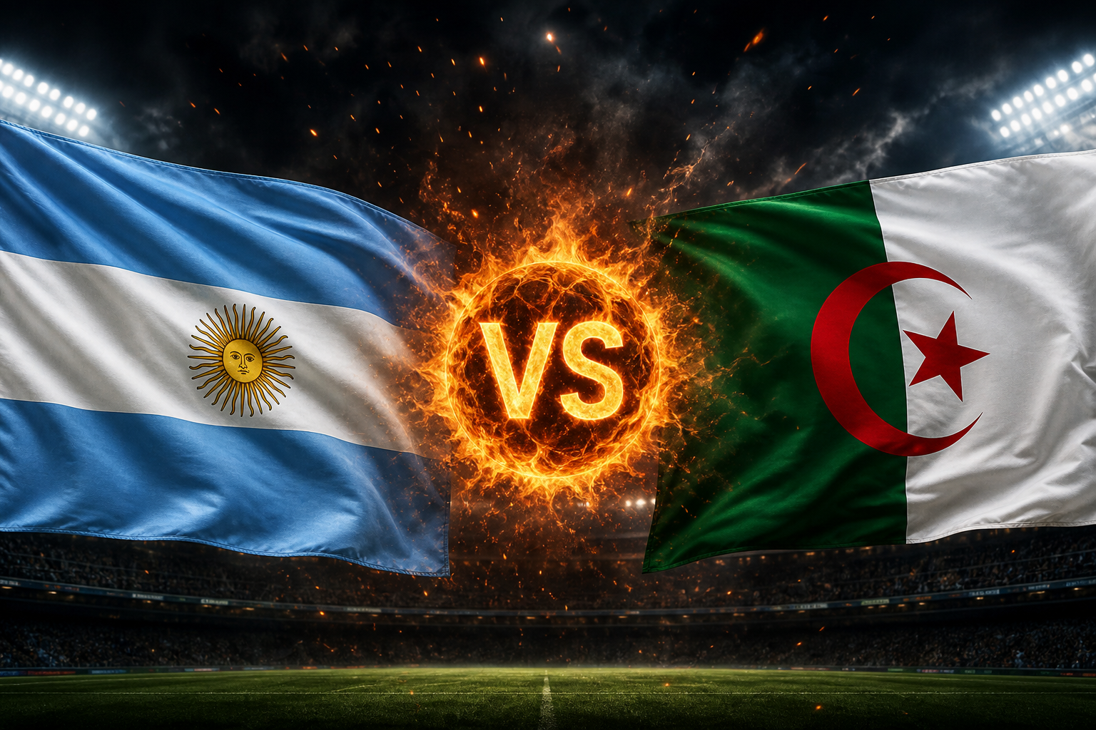 Flaggen von Argentinien und Algerien mit einem VS-Feuerball