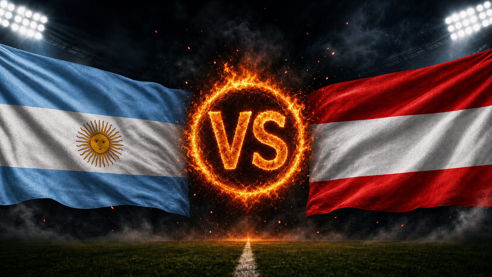 Argentinien gegen Österreich Beitragsbild mit VS-Feuerball im Stadion