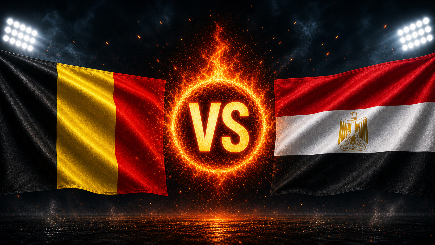 Flaggen von Belgien und Ägypten mit einem VS-Feuerball