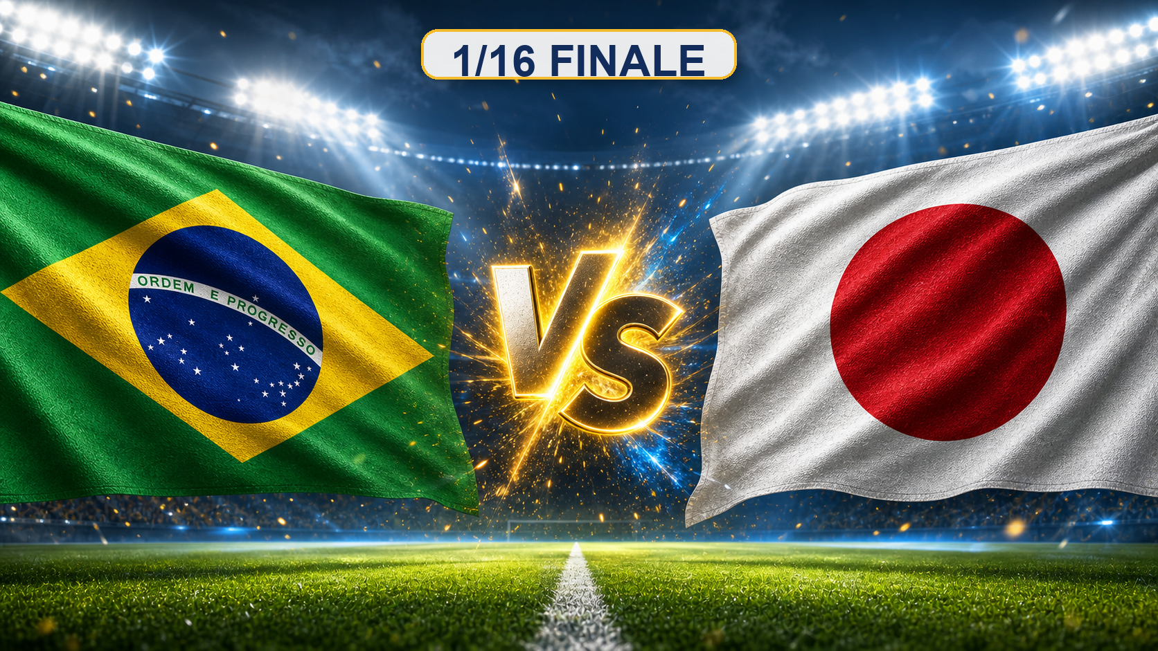 Brasilien gegen Japan Beitragsbild zum 1/16 Finale mit VS im Stadion
