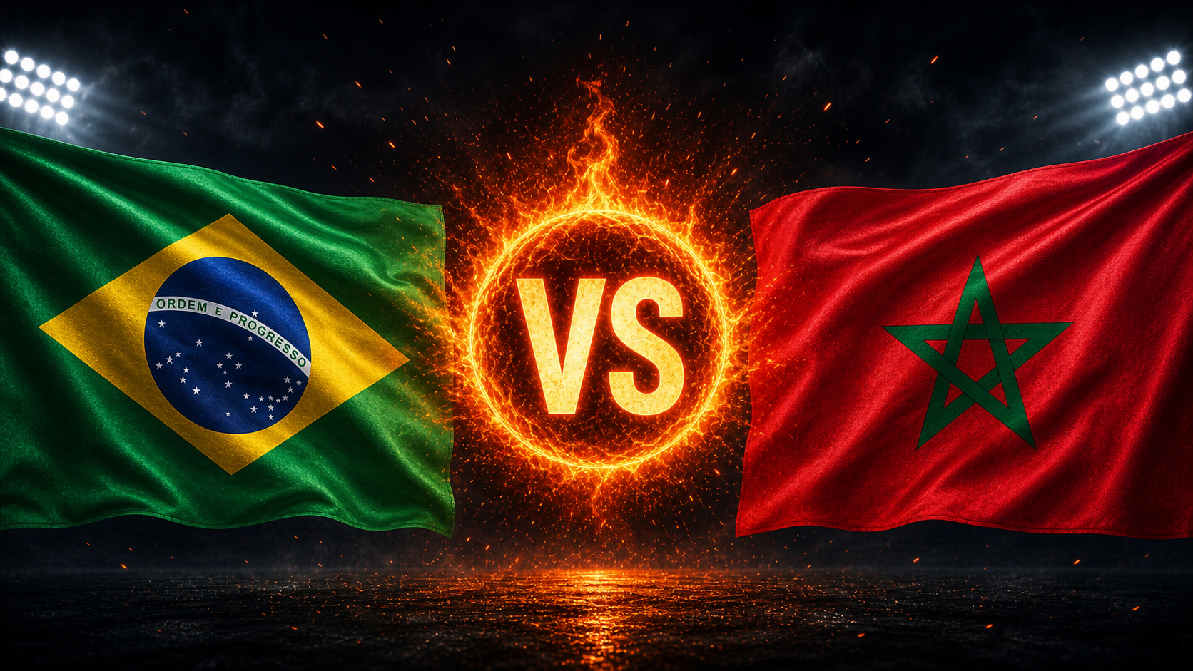 Flaggen von Brasilien und Marokko mit einem VS-Feuerball