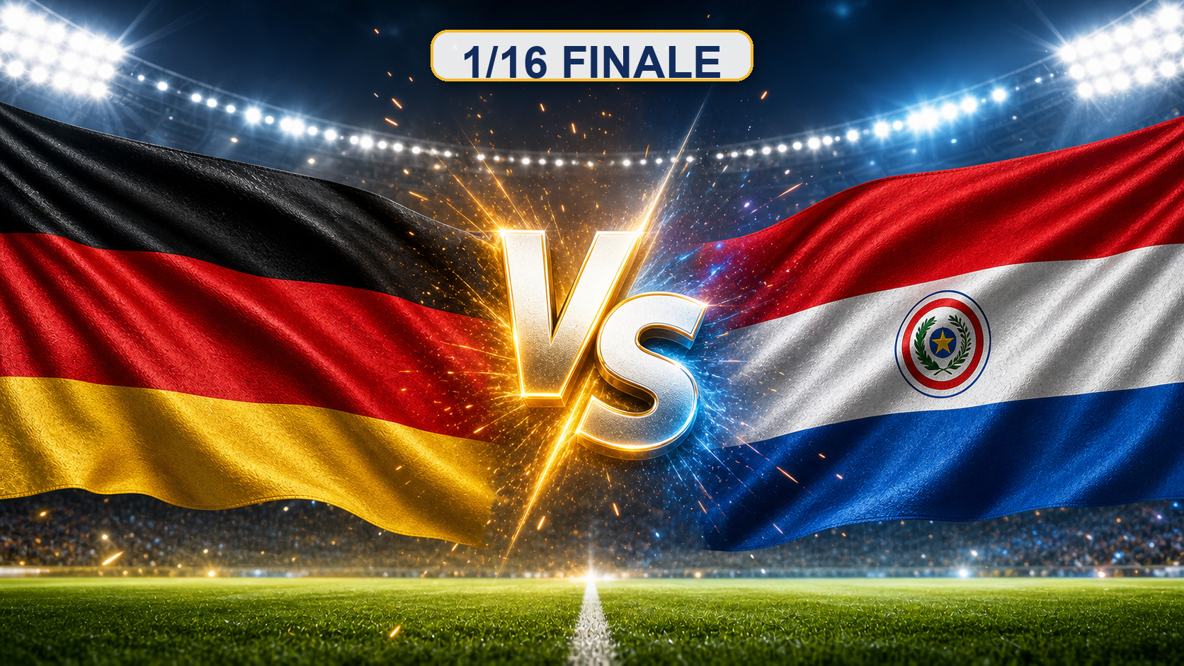 Deutschland gegen Paraguay Beitragsbild zum 1/16 Finale mit VS im Stadion