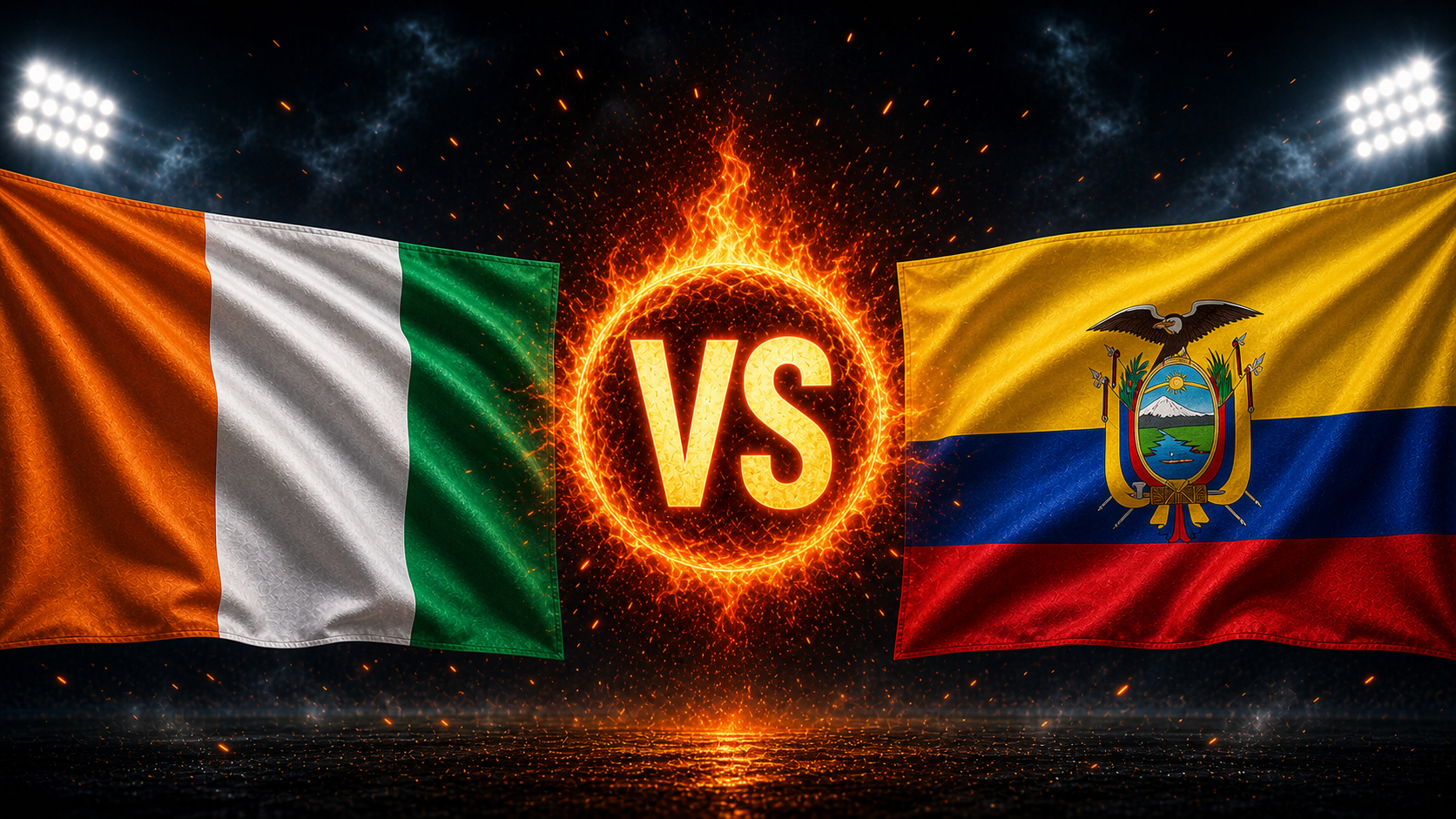 Flaggen der Elfenbeinküste und Ecuadors mit einem VS-Feuerball