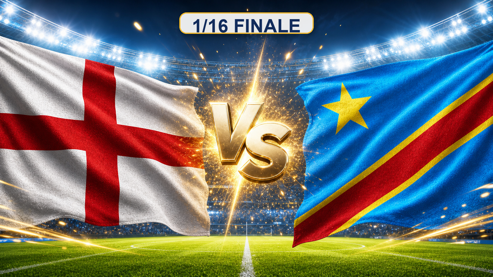 England gegen DR Kongo Beitragsbild zum 1/16 Finale mit VS im Stadion
