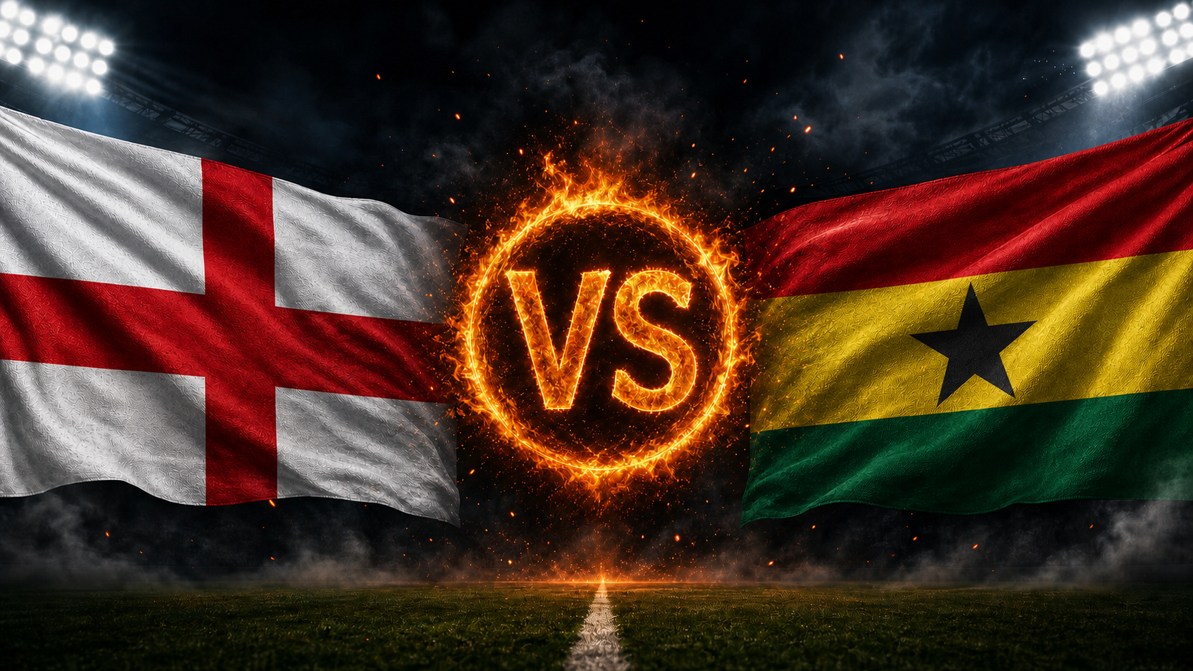 England gegen Ghana Beitragsbild mit VS-Feuerball im Stadion