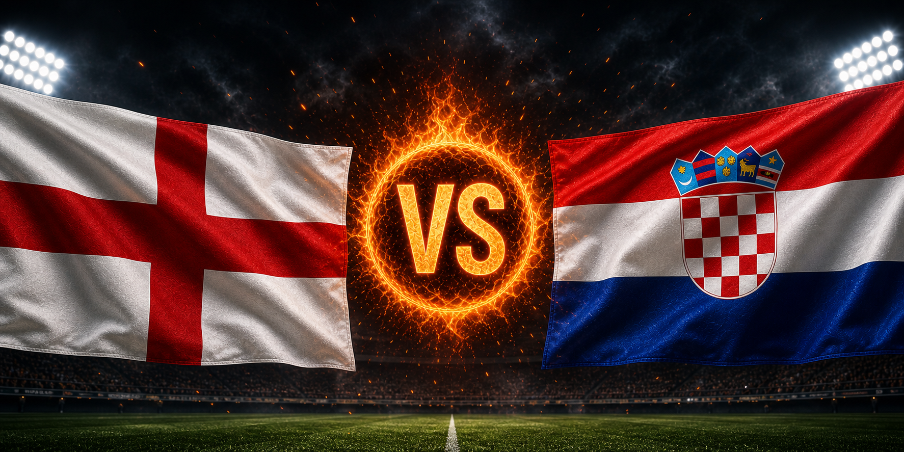 Flaggen von England und Kroatien mit einem VS-Feuerball