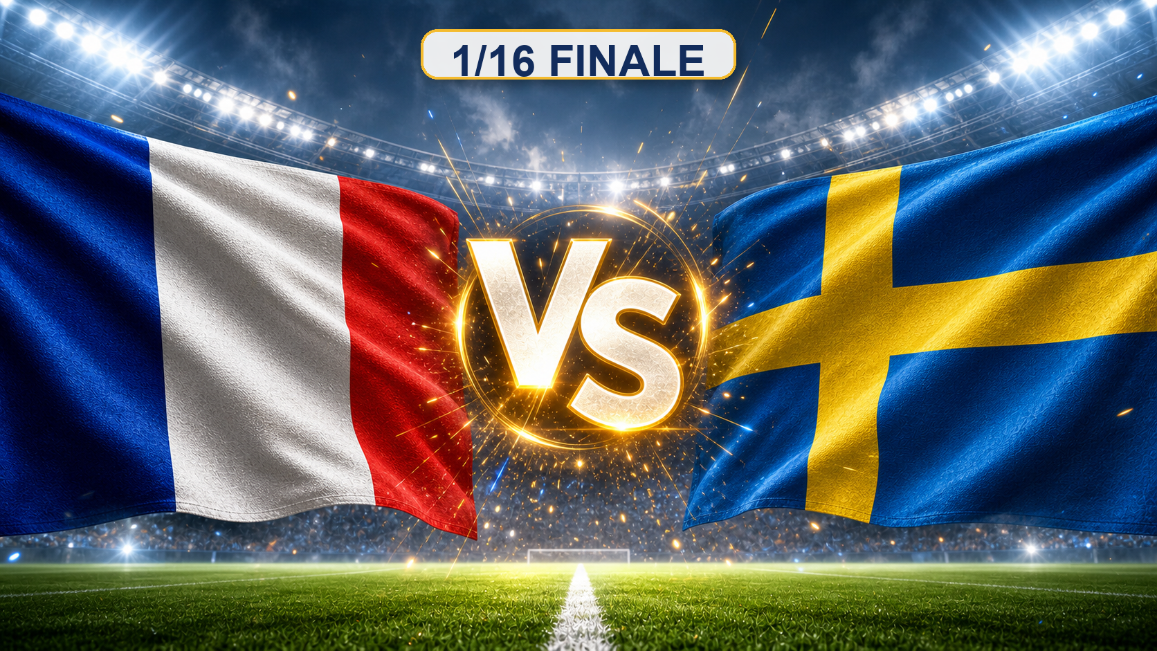 Frankreich gegen Schweden Beitragsbild zum 1/16 Finale mit VS im Stadion
