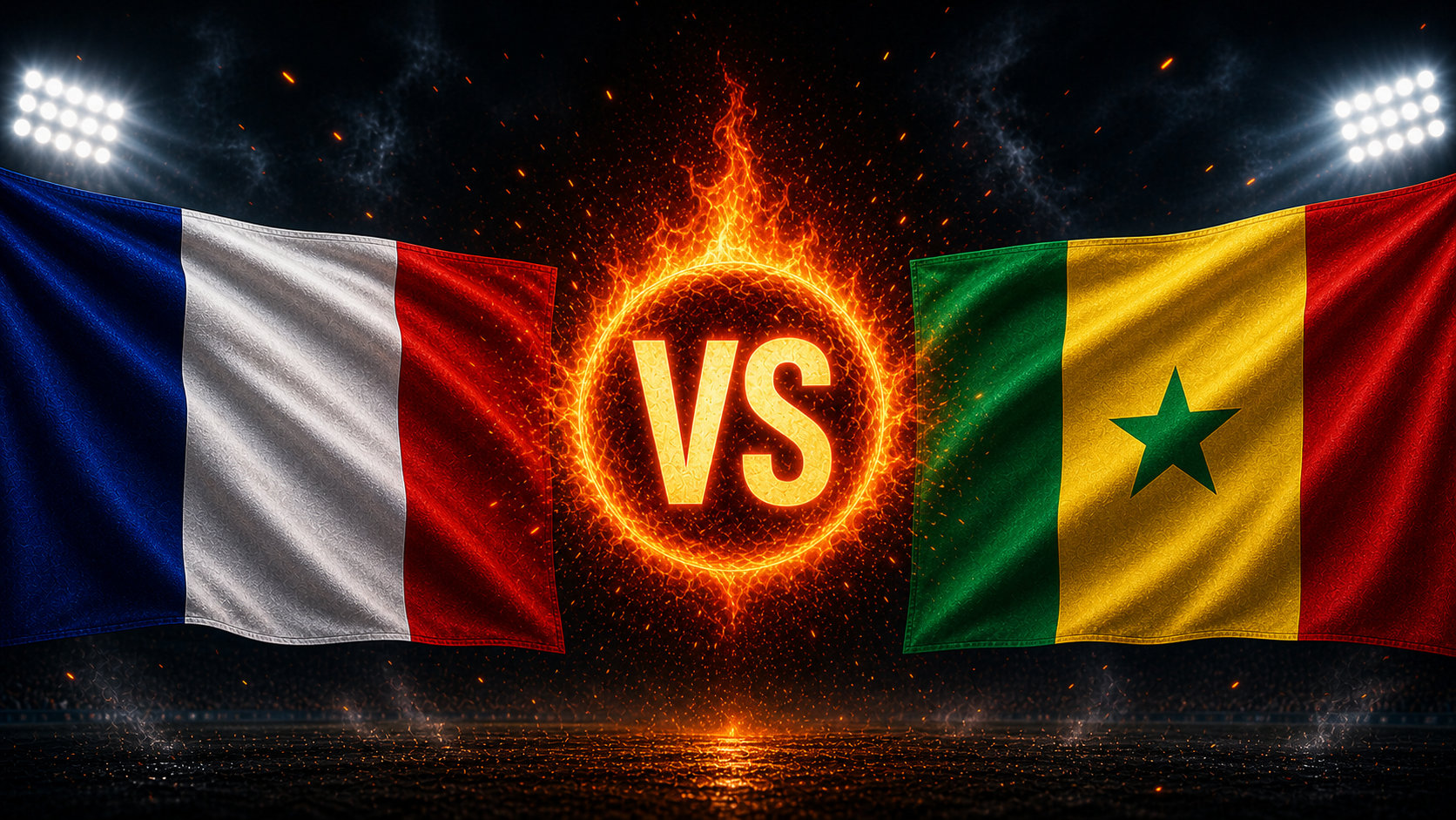 Flaggen von Frankreich und Senegal mit einem VS-Feuerball