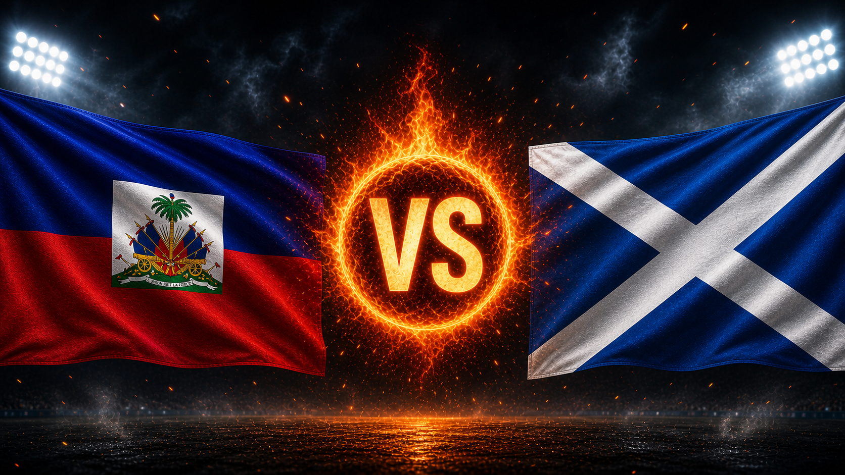 Flaggen von Haiti und Schottland mit einem VS-Feuerball