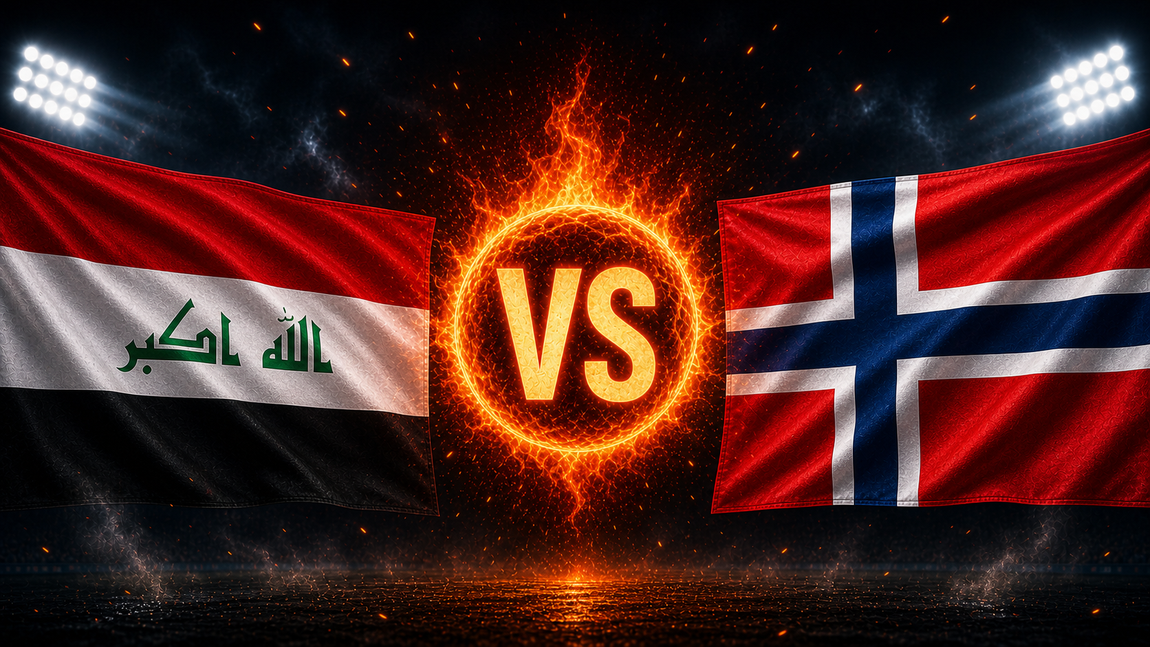 Flaggen von Irak und Norwegen mit einem VS-Feuerball