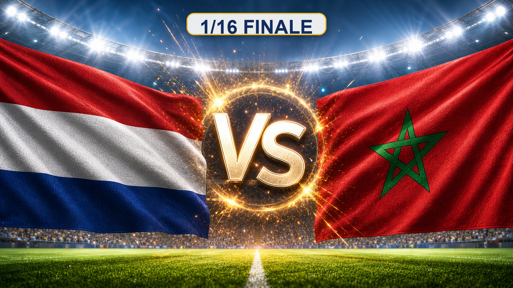 Niederlande gegen Marokko Beitragsbild zum 1/16 Finale mit VS im Stadion