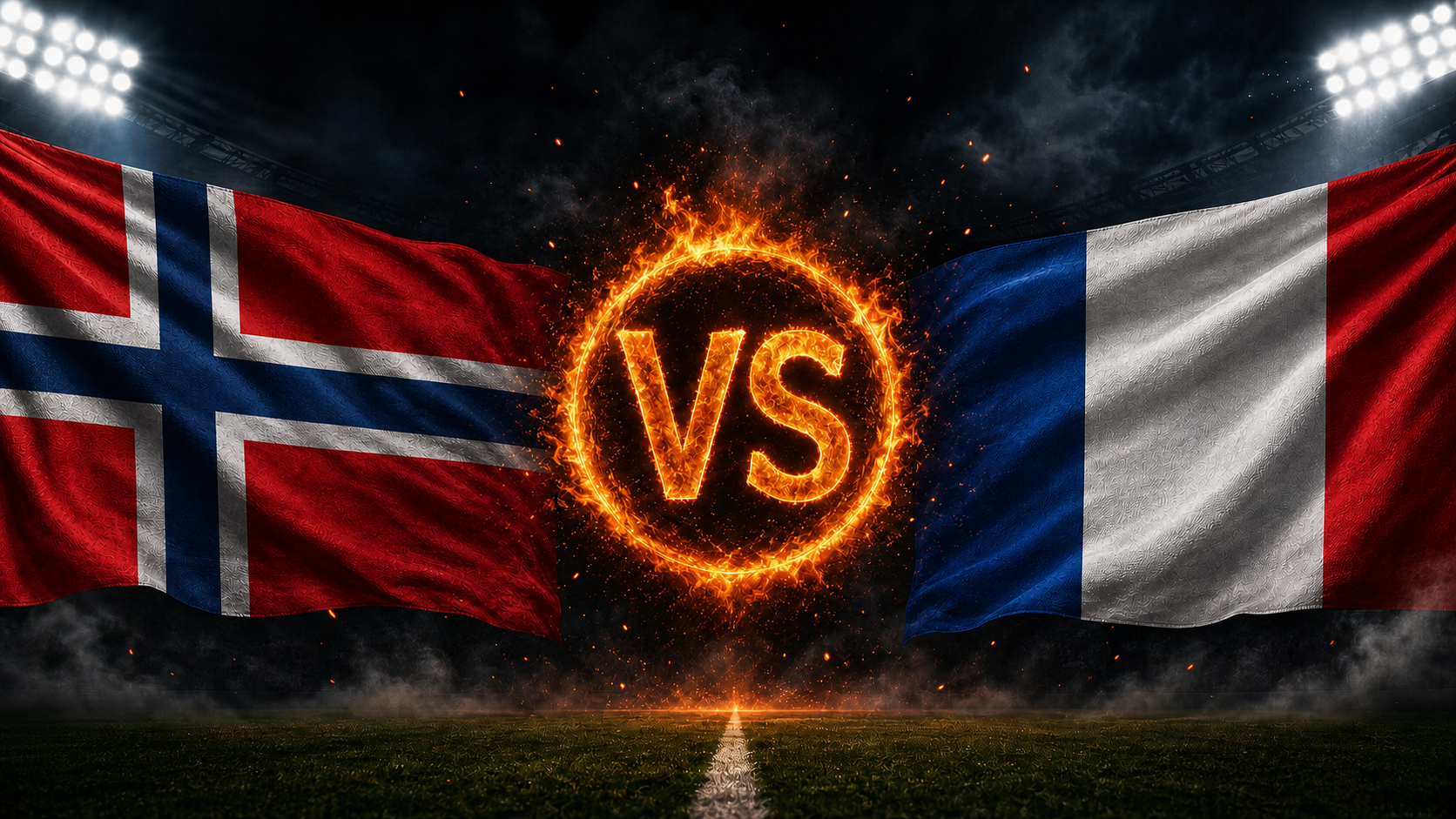 Norwegen gegen Frankreich Beitragsbild mit VS-Feuerball im Stadion