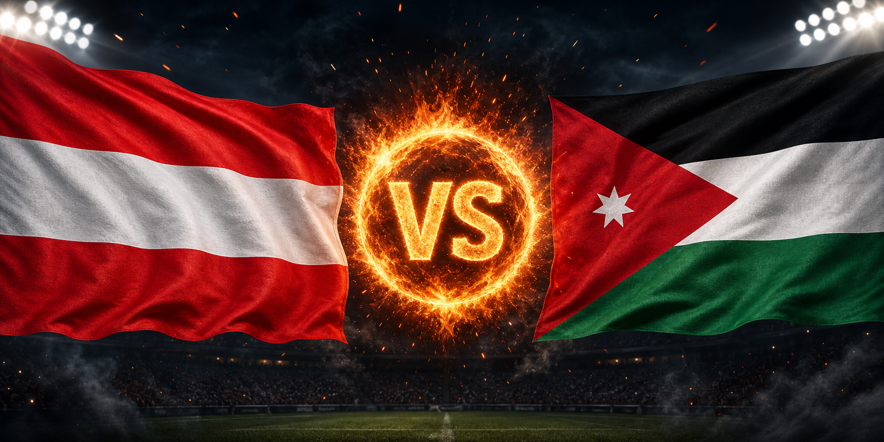 Flaggen von Österreich und Jordanien mit einem VS-Feuerball