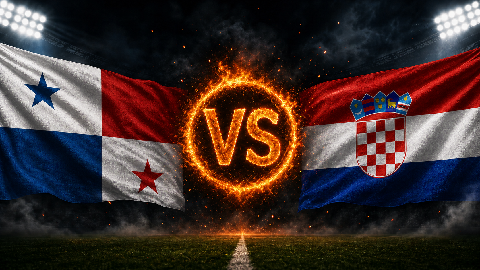 Panama gegen Kroatien Beitragsbild mit VS-Feuerball im Stadion