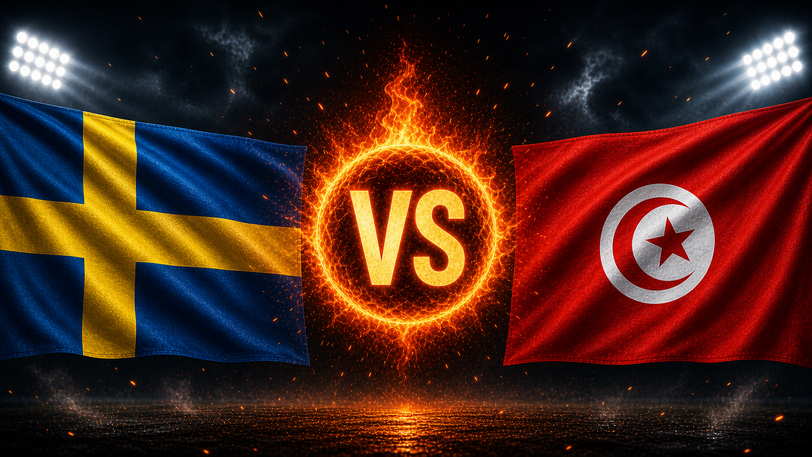 Flaggen von Schweden und Tunesien mit einem VS-Feuerball