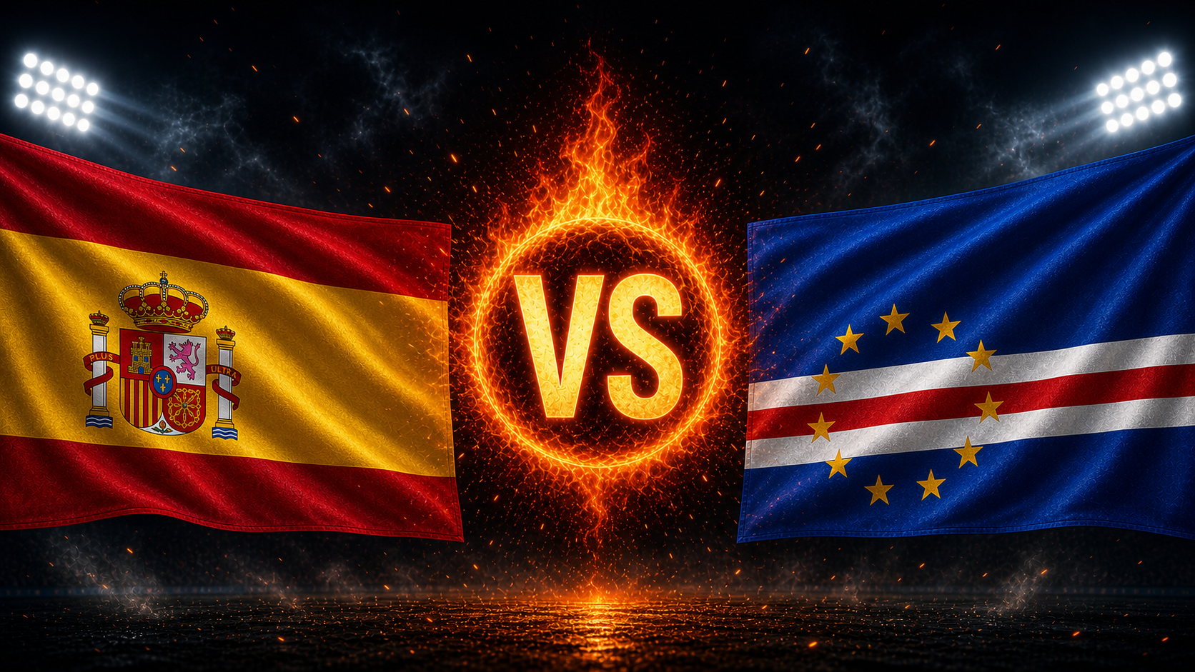 Flaggen von Spanien und Kap Verde mit einem VS-Feuerball