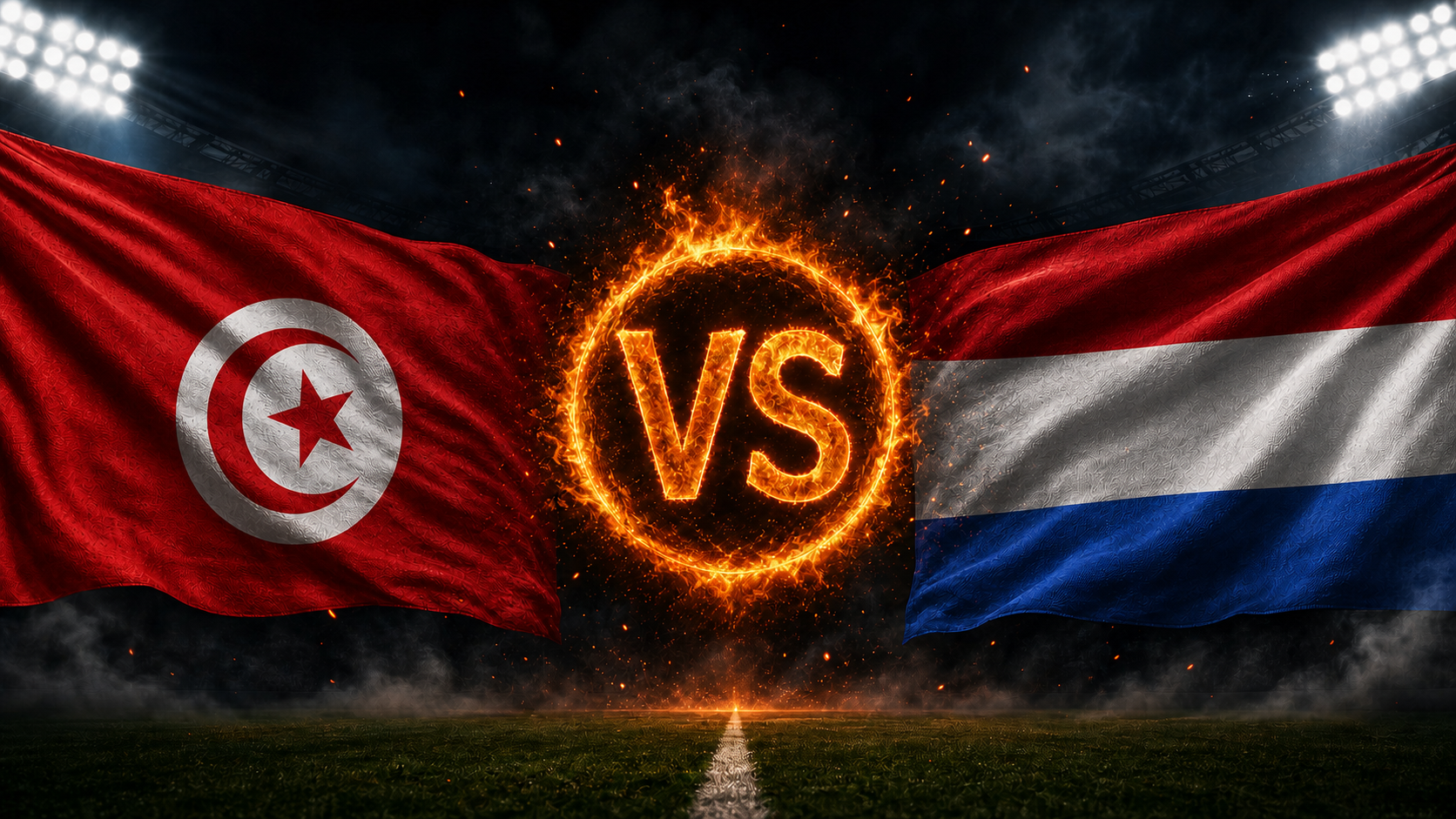 Tunesien gegen Niederlande Beitragsbild mit VS-Feuerball im Stadion