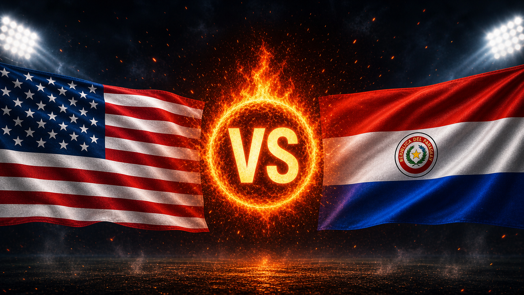 Flaggen der USA und Paraguays mit einem VS-Feuerball