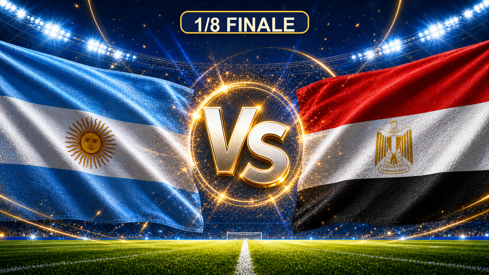 Argentinien gegen Ägypten Beitragsbild zum 1/8 Finale mit VS im Stadion
