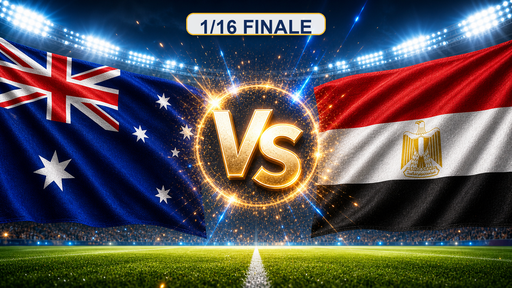 Australien gegen Ägypten Beitragsbild zum 1/16 Finale mit VS im Stadion