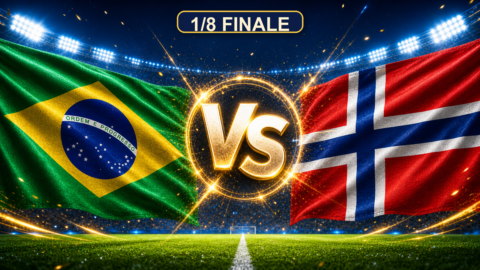 Brasilien gegen Norwegen Beitragsbild zum 1/8 Finale mit VS im Stadion