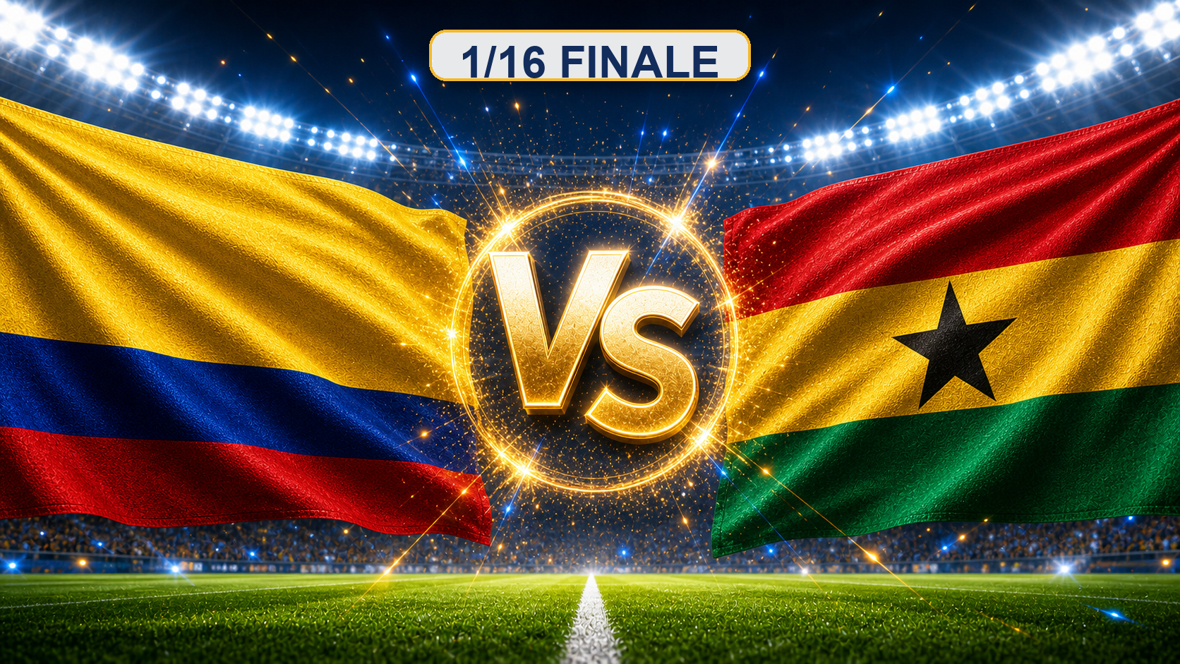 Kolumbien gegen Ghana Beitragsbild zum 1/16 Finale mit VS im Stadion