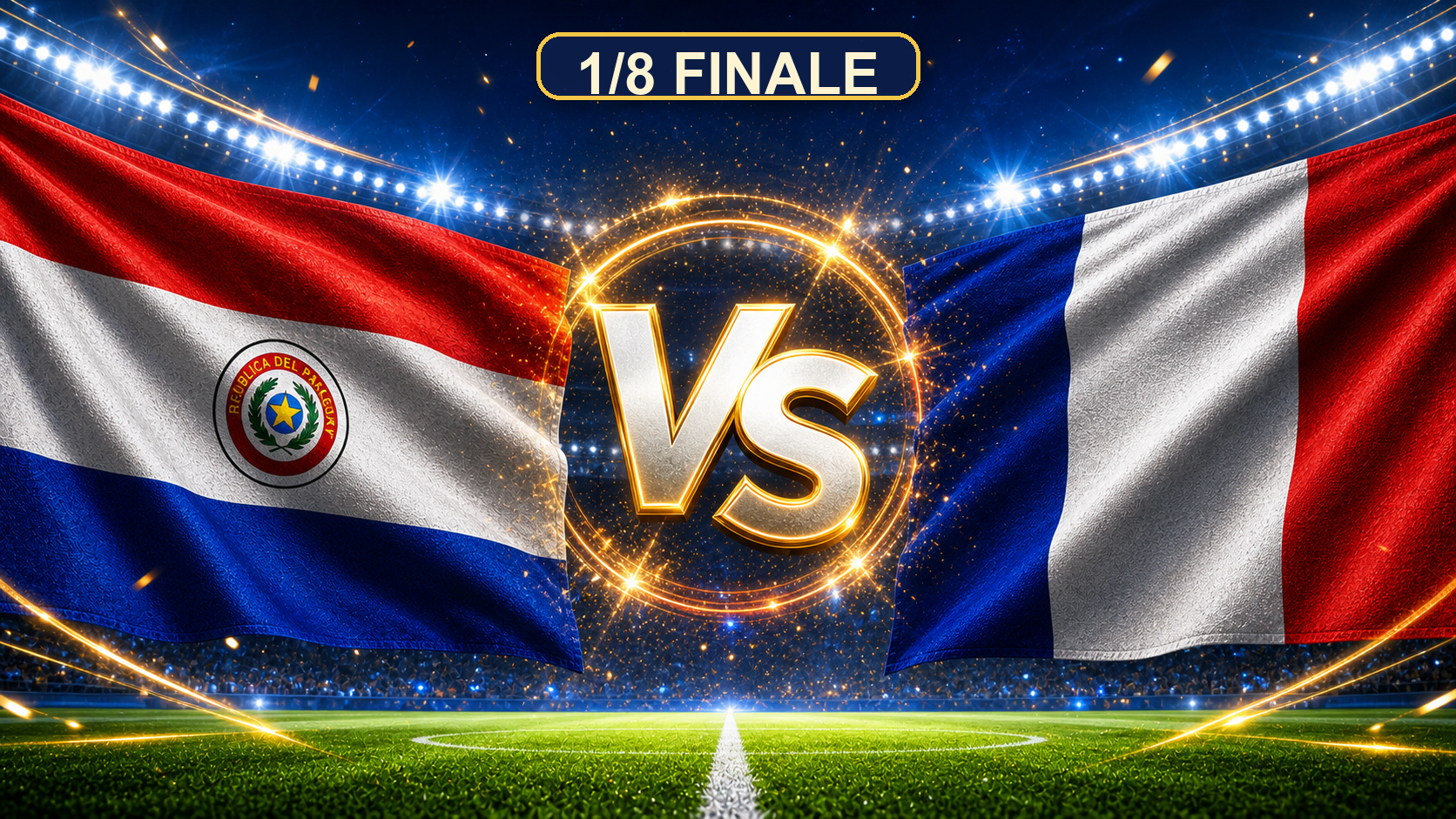 Paraguay gegen Frankreich Beitragsbild zum 1/8 Finale mit VS im Stadion