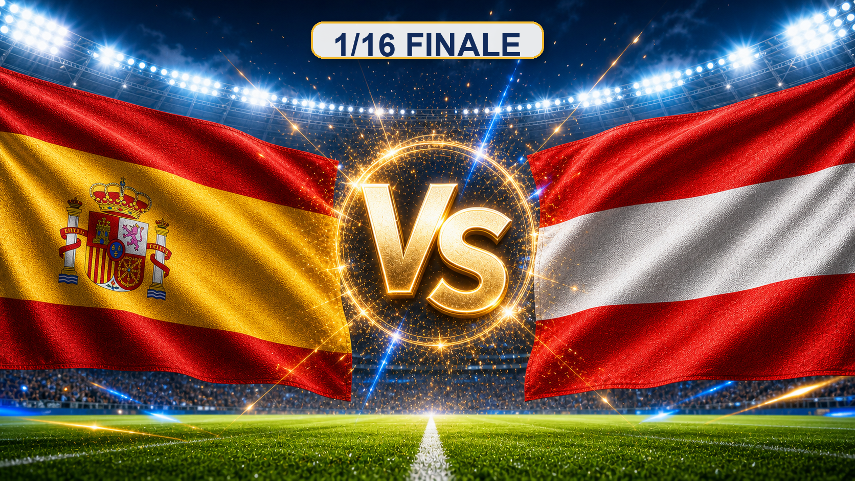 Spanien gegen Österreich Beitragsbild zum 1/16 Finale mit VS im Stadion