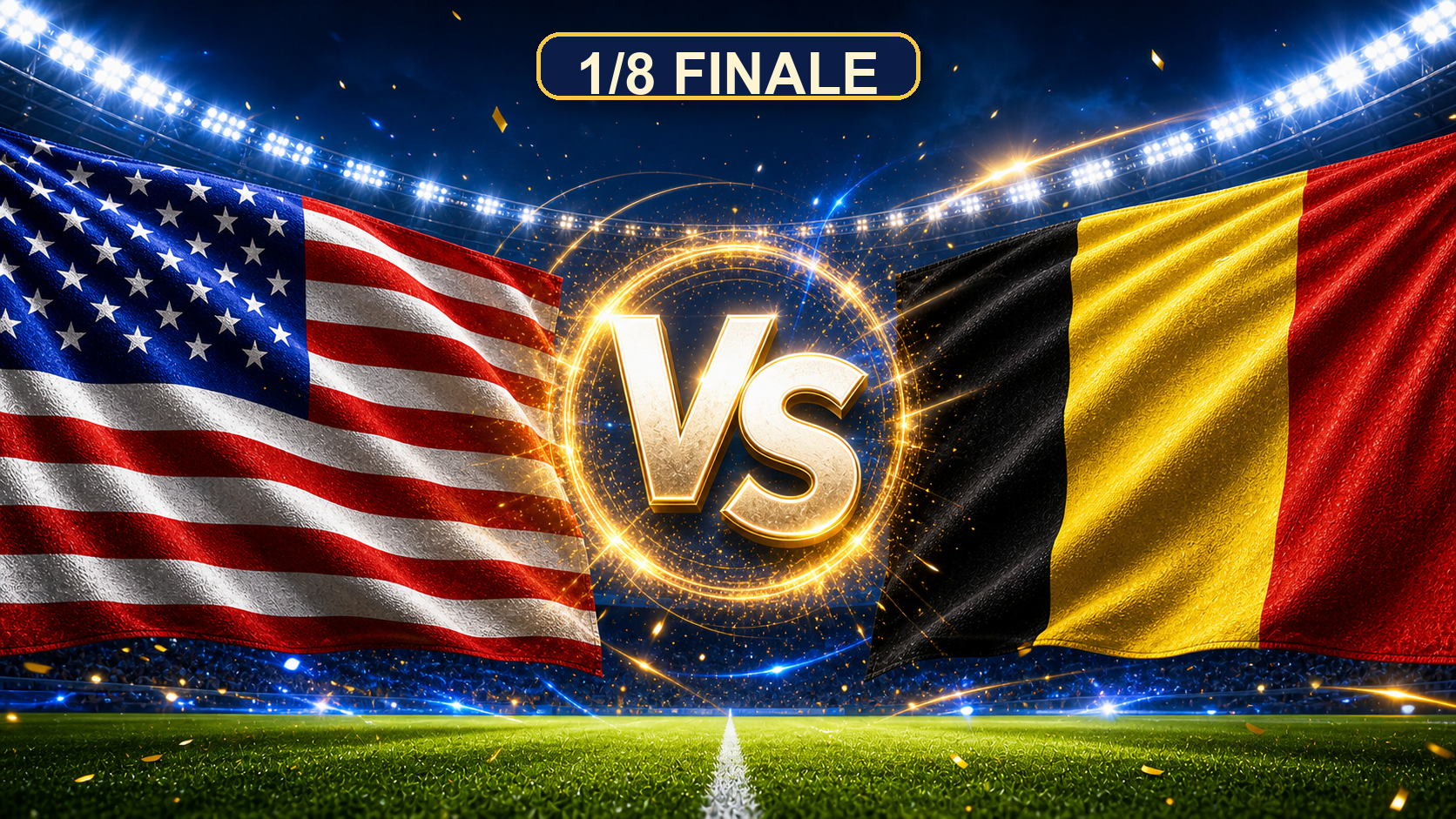 USA gegen Belgien Beitragsbild zum 1/8 Finale mit VS im Stadion